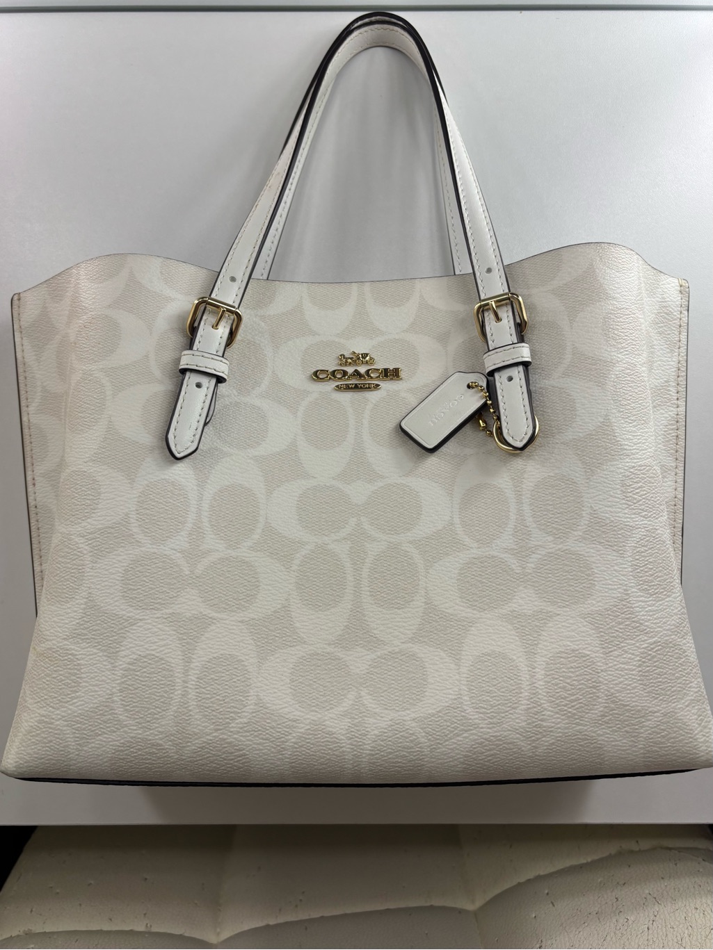 Coach Cream/White Signature Tote With Gold Hardware